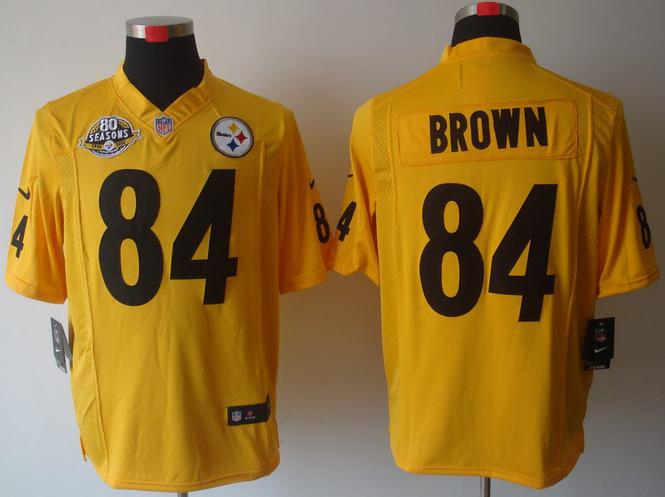 Nike Pittsburgh Steelers #84 Antonio Brown Yellow Game NFL Jerseys W 80TH Patch Cheap