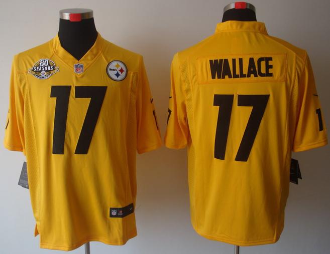 Nike Pittsburgh Steelers #17 Mike Wallace Yellow Game NFL Jerseys W 80TH Patch Cheap