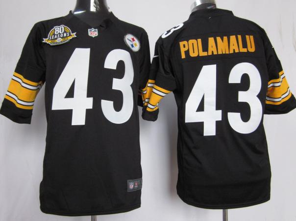 Nike Pittsburgh Steelers #43 Troy Polamalu Black Nike NFL Jerseys W 80TH Patch Cheap