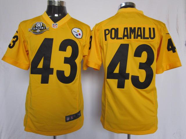 Nike Pittsburgh Steelers #43 Troy Polamalu Yellow Game Nike NFL Jerseys W 80TH Patch Cheap