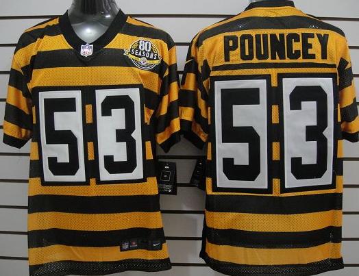 Nike Pittsburgh Steelers #53 Pouncey Yellow-Black 80th Throwback Jerseys