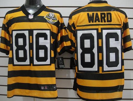 Nike Pittsburgh Steelers #86 Ward Yellow-Black 80th Throwback Jerseys