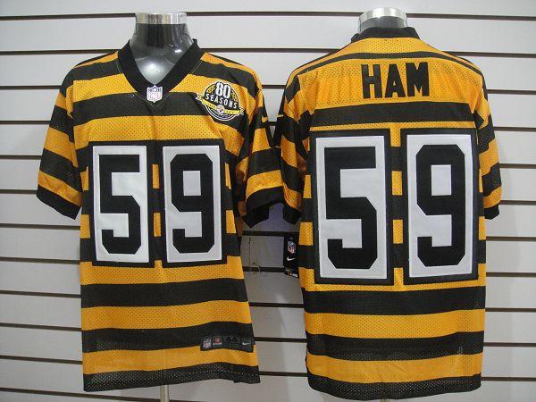 Nike Pittsburgh Steelers #59 Ham Yellow-Black 80th Throwback Jerseys