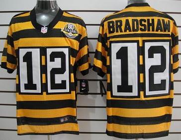 Nike Pittsburgh Steelers #12 Bradshaw Yellow-Black 80th Throwback Jerseys