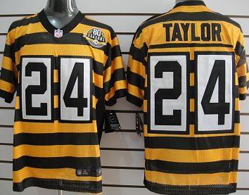 Nike Pittsburgh Steelers #24 Taylor Yellow-Black 80th Throwback Jerseys