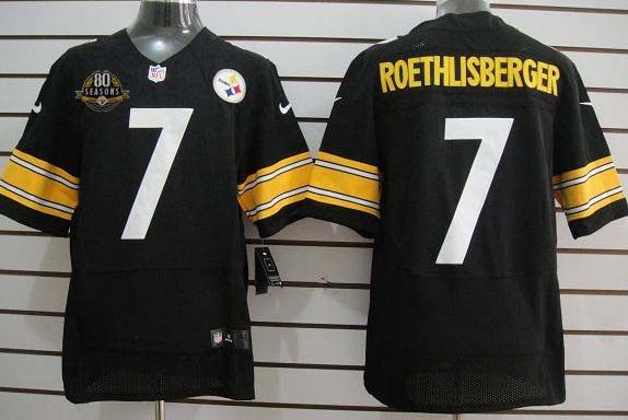 Nike Pittsburgh Steelers #7 Ben Roethlisberger Black Elite Nike NFL Jerseys with 80 Anniversary Patch Cheap