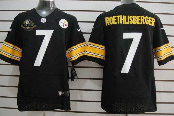 Nike Pittsburgh Steelers #7 Ben Roethlisberger Black Elite Jerseys with 80 Anniversary Patch