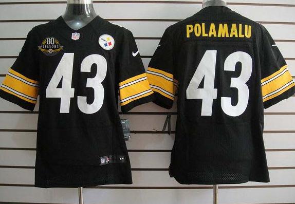 Nike Pittsburgh Steelers #43 Polamalu Black Elite Nike NFL Jerseys with 80 Anniversary Patch Cheap