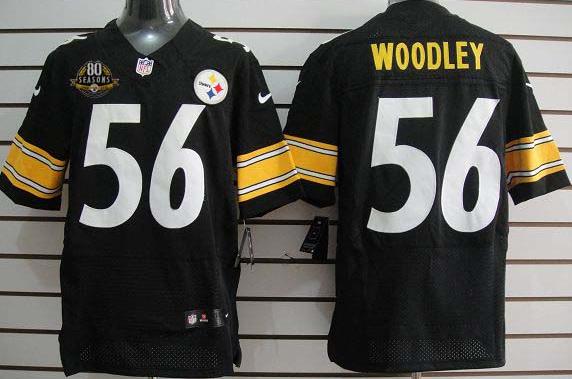 Nike Pittsburgh Steelers #56 Woodley Black Elite Jerseys with 80 Anniversary Patch
