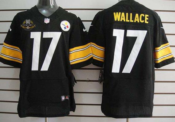 Nike Pittsburgh Steelers #17 Wallace Black Elite Jerseys with 80 Anniversary Patch