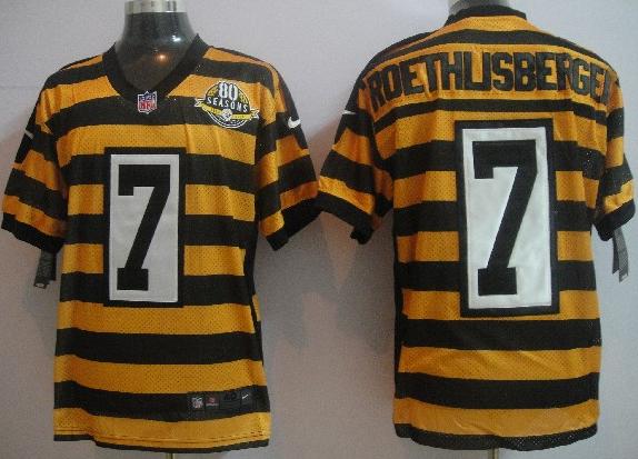 Nike Pittsburgh Steelers #7 Roethlisberger Yellow-Black 80th Throwback Nike NFL Jerseys Cheap