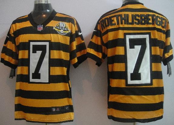 Nike Pittsburgh Steelers #7 Roethlisberger Yellow-Black 80th Throwback Jerseys