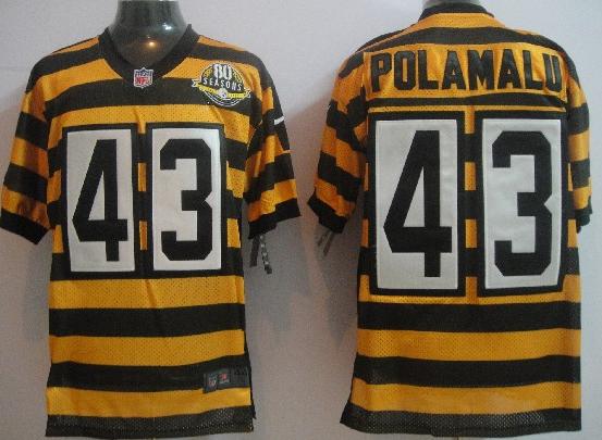 Nike Pittsburgh Steelers #43 Polamalu Yellow-Black 80th Throwback Nike NFL Jerseys Cheap