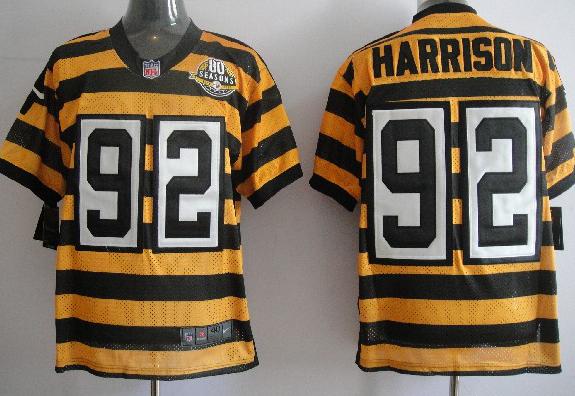 Nike Pittsburgh Steelers #92 James Harrison Yellow-Black 80th Throwback Jerseys