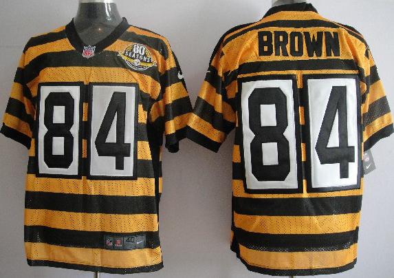 Nike Pittsburgh Steelers #84 Antonio Brown Yellow-Black 80th Throwback Jerseys