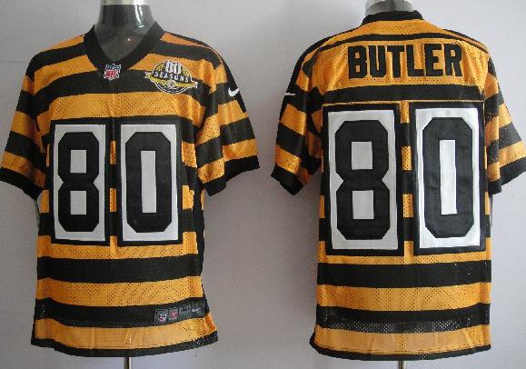 Nike Pittsburgh Steelers #80 Jack Butler Yellow-Black 80th Throwback Jerseys