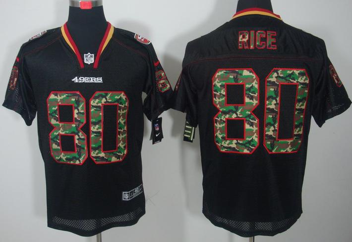 Nike San Francisco 49ers 80 Jerry Rice Black Camo Fashion Elite NFL Jerseys Camo Number Cheap