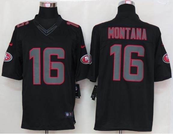 Nike San Francisco 49ers 16 Joe Montana Black Impact Game LIMITED NFL Jerseys Cheap