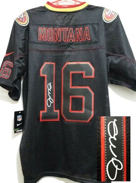 Nike San Francisco 49ers 16 Joe Montana Elite Light Out Black Signed NFL Jerseys Cheap