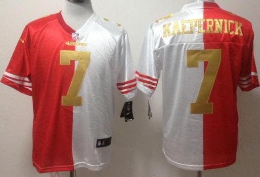 Nike San Francisco 49ers 7 Colin Kaepernick Red White Elite Split NFL Jerseys Gold Number Cheap