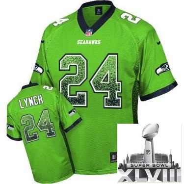 Nike Seattle Seahawks 24 Marshawn Lynch Green Drift Fashion Elite 2014 Super Bowl XLVIII NFL Jerseys Cheap