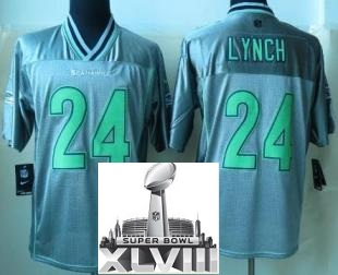 Nike Seattle Seahawks 24 Marshawn Lynch Elite Grey Vapor 2014 Super Bowl XLVIII NFL Jerseys Cheap