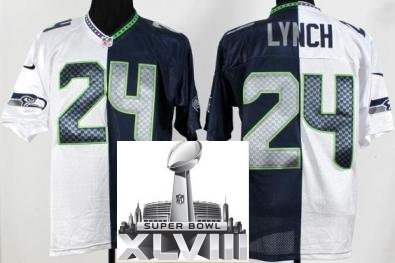 Nike Seattle Seahawks 24 Marshawn Lynch Blue White Split 2014 Super Bowl XLVIII NFL Jerseys Cheap