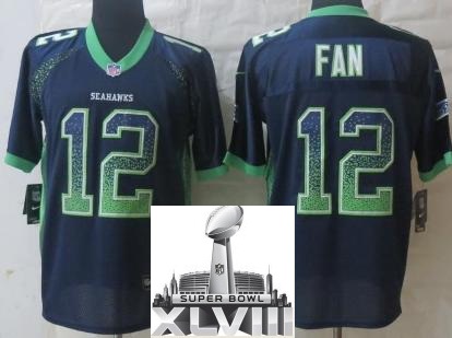 Nike Seattle Seahawks 12 Fan Drift Fashion Blue Elite 2014 Super Bowl XLVIII NFL Jerseys Cheap