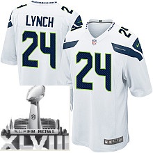 Nike Seattle Seahawks 24# Marshawn Lynch White Game 2014 Super Bowl XLVIII NFL Jerseys Cheap