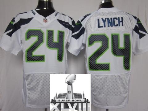 Nike Seattle Seahawks 24 Marshawn Lynch White Elite 2014 Super Bowl XLVIII NFL Jerseys Cheap