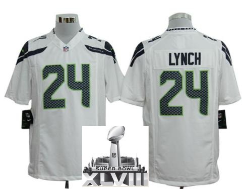 Nike Seattle Seahawks 24 Marshawn Lynch White Game 2014 Super Bowl XLVIII NFL Jerseys Cheap
