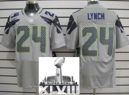 Nike Seattle Seahawks 24 Marshawn Lynch Grey Elite 2014 Super Bowl XLVIII NFL Jerseys Cheap