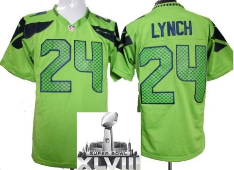 Nike Seattle Seahawks 24 Marshawn Lynch Green Game 2014 Super Bowl XLVIII NFL Jerseys Cheap