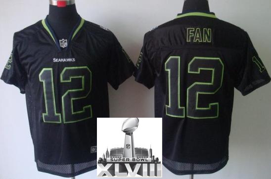 Nike Seattle Seahawks 12 Fan Black Light Out Elite 2014 Super Bowl XLVIII NFL Jerseys Cheap