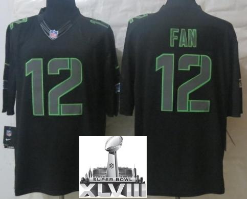 Nike Seattle Seahawks 12 Fan Black Impact Limited 2014 Super Bowl XLVIII NFL Jerseys Cheap