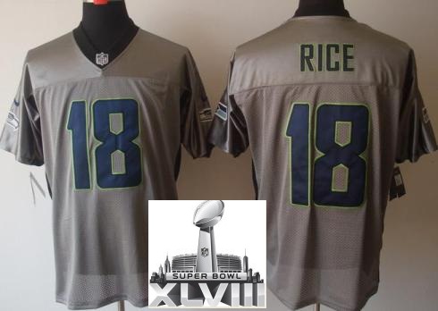 Nike Seattle Seahawks 18 Sidney Rice Grey Shadow 2014 Super Bowl XLVIII NFL Jerseys Cheap