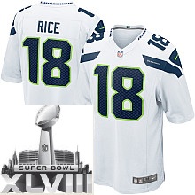 Nike Seattle Seahawks 18# Sidney Rice White Game 2014 Super Bowl XLVIII NFL Jerseys Cheap