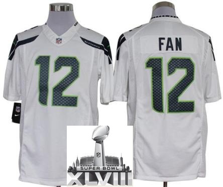 Nike Seattle Seahawks 12 Fan White Game LIMITED 2014 Super Bowl XLVIII NFL Jerseys Cheap
