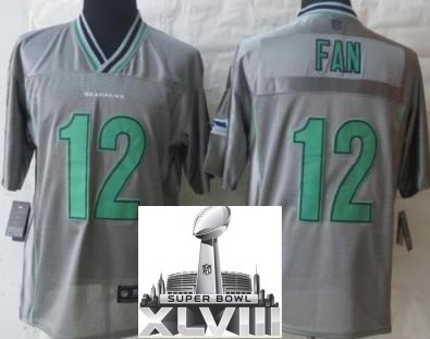 Nike Seattle Seahawks 12 Fan Grey Vapor Elite 2014 Super Bowl XLVIII NFL Jerseys Cheap