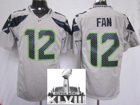 Nike Seattle Seahawks 12 Fan Grey Game 2014 Super Bowl XLVIII NFL Jerseys Cheap