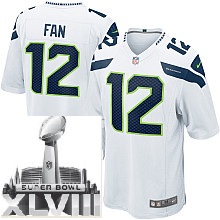 Nike Seattle Seahawks 12# Fan White 2014 Super Bowl XLVIII NFL Jerseys Cheap
