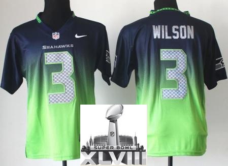 Nike Seattle Seahawks 3 Russell Wilson Blue Green Green Yellow Drift Fashion II Elite 2014 Super Bowl XLVIII NFL Jerseys Cheap
