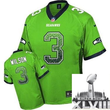 Nike Seattle Seahawks 3 Russell Wilson Green Drift Fashion Elite 2014 Super Bowl XLVIII NFL Jerseys Cheap