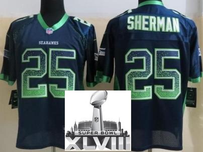 Nike Seattle Seahawks 25 Richard Sherman Elite Blue Drift Fashion Elite 2014 Super Bowl XLVIII NFL Jerseys Cheap