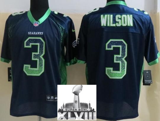 Nike Seattle Seahawks 3 Russell Wilson Elite Blue Drift Fashion Elite 2014 Super Bowl XLVIII NFL Jerseys Cheap