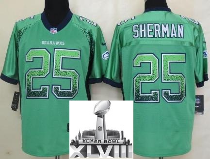 Nike Seattle Seahawks 25 Richard Sherman Green Drift Fashion Elite 2014 Super Bowl XLVIII NFL Jerseys Cheap