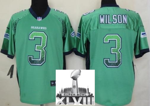 Nike Seattle Seahawks 3 Russell Wilson Green Drift Fashion Elite 2014 Super Bowl XLVIII NFL Jerseys Cheap