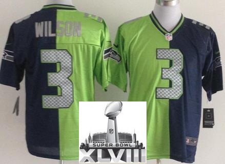 Nike Seattle Seahawks 3 Russell Wilson Blue Green Split Elite 2014 Super Bowl XLVIII NFL Jerseys Cheap