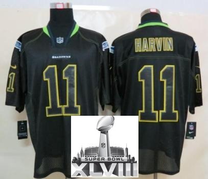 Nike Seattle Seahawks 11 Percy Harvin Black Lights Out Elite 2014 Super Bowl XLVIII NFL Jerseys Cheap
