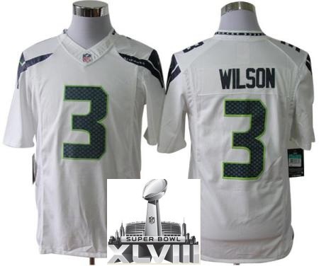 Nike Seattle Seahawks 3 Russell Wilson White Game LIMITED 2014 Super Bowl XLVIII NFL Jerseys Cheap